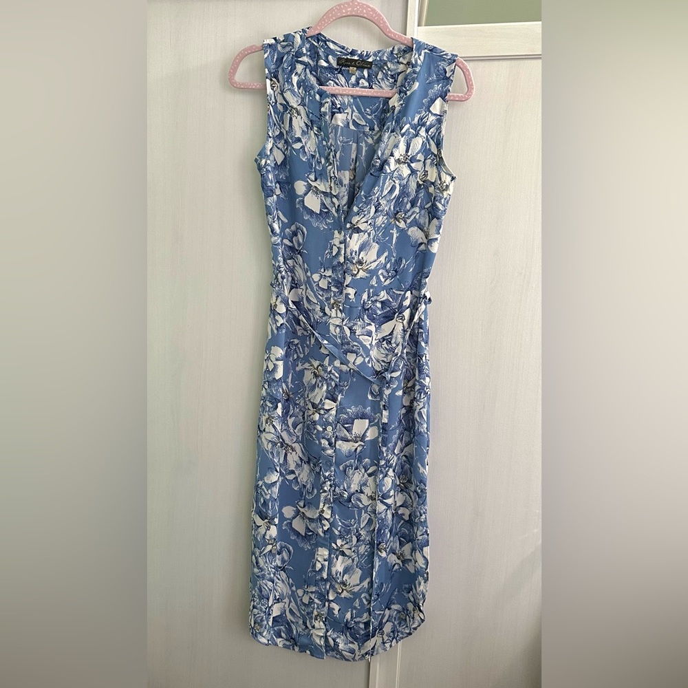 Sleeveless Blue Floral Wrap Dress